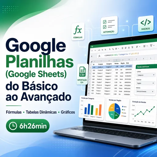 Imagem do Curso gratuito Google Planilhas (Google Sheets) do Básico ao Avançado com Fórmulas, Tabelas Dinâmicas e Gráficos