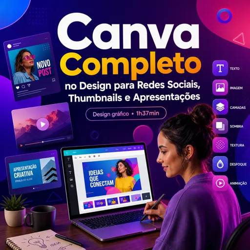 Imagem do Curso gratuito Canva Completo no Design para Redes Sociais, Thumbnails e Apresentações