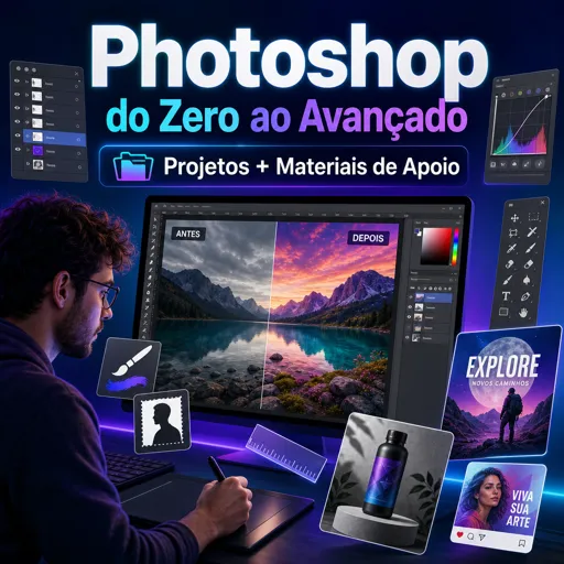 Imagem do Curso gratuito Photoshop do Zero ao Avançado com Projetos e Materiais de Apoio