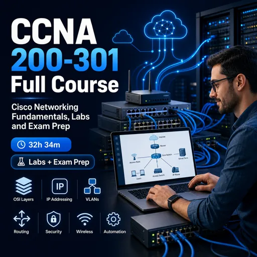 Free Course Image CCNA 200-301 Full Course: Cisco Networking Fundamentals, Labs and Exam Prep