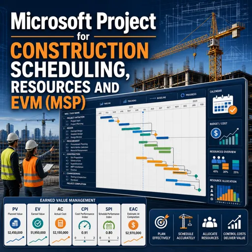 Free Course Image Microsoft Project for Construction Scheduling, Resources and EVM (MSP)