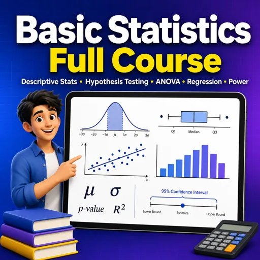 Free Course Image Basic Statistics Full Course: Descriptive Stats, Hypothesis Testing, ANOVA, Regression and Power