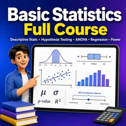 Free Course Image Basic Statistics Full Course: Descriptive Stats, Hypothesis Testing, ANOVA, Regression and Power