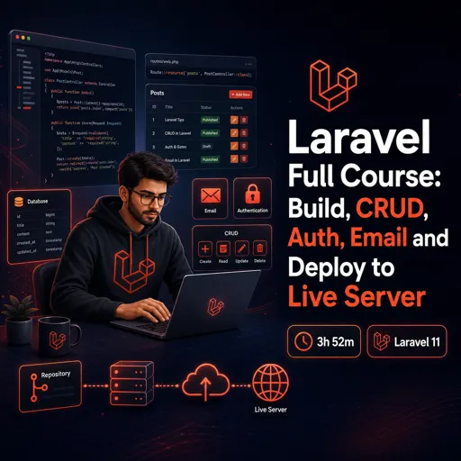Free Course Image Laravel Full Course: Build, CRUD, Auth, Email and Deploy to Live Server