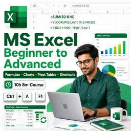 Free Course Image MS Excel Beginner to Advanced: Formulas, Charts, Pivot Tables and Shortcuts