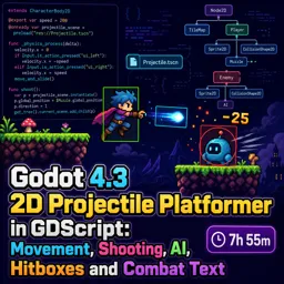 Free Course Image Godot 4.3 2D Projectile Platformer in GDScript: Movement, Shooting, AI, Hitboxes and Combat Text