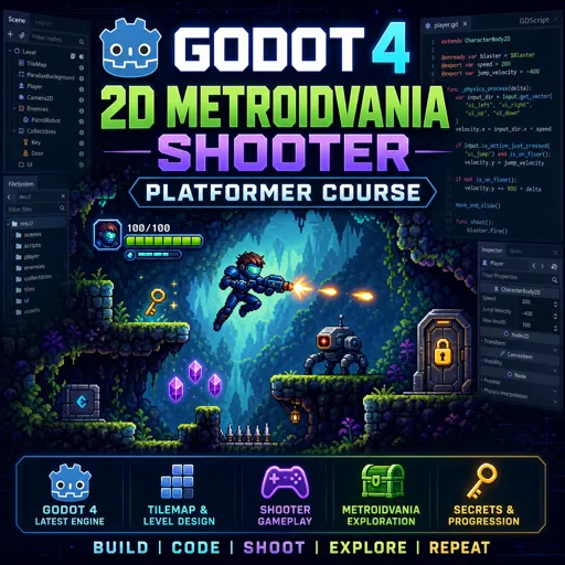 Free Course Image Godot 4 2D Metroidvania Shooter Platformer Course