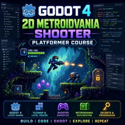 Free Course Image Godot 4 2D Metroidvania Shooter Platformer Course
