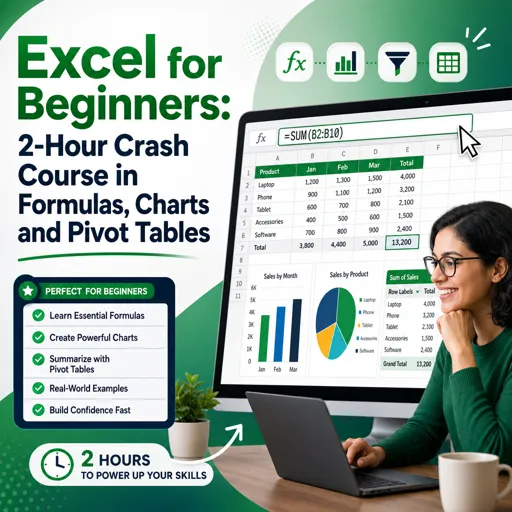 Free Course Image Excel for Beginners: 2-Hour Crash Course in Formulas, Charts and Pivot Tables