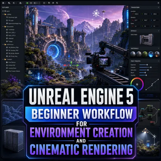 Free Course Image Unreal Engine 5 beginner workflow for environment creation and cinematic rendering