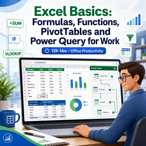 Free Course Image Excel Basics: Formulas, Functions, PivotTables and Power Query for Work