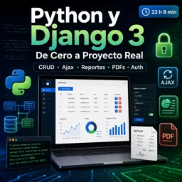Imagen del curso gratis Python y Django 3: De Cero a Proyecto Real (CRUD, Ajax, Reportes, PDFs, Auth)