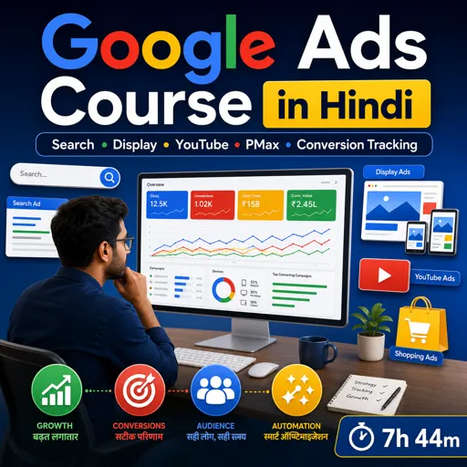 मुफ्त कोर्स की इमेज Google Ads Course in Hindi - Search, Display, YouTube, PMax and Conversion Tracking