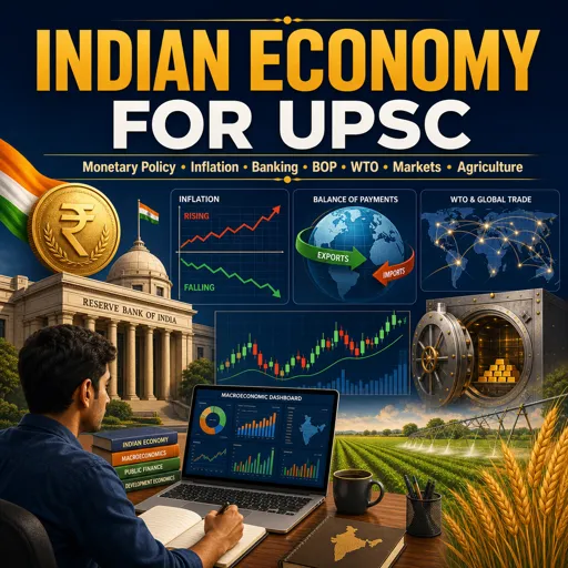 मुफ्त कोर्स की इमेज Indian Economy for UPSC: Monetary Policy, Inflation, Banking, BOP, WTO, Markets and Agriculture