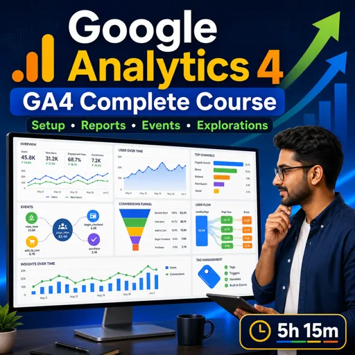 मुफ्त कोर्स की इमेज Google Analytics 4 - GA4 Complete Course: Setup, Reports, Events and Explorations