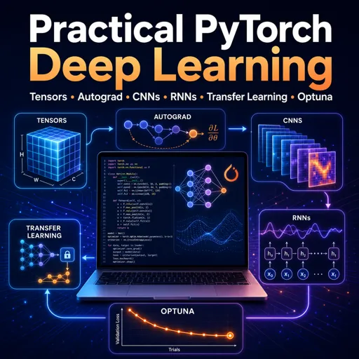 मुफ्त कोर्स की इमेज Practical PyTorch Deep Learning: Tensors, Autograd, CNNs, RNNs, Transfer Learning and Optuna