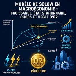 Image de cours gratuite Modèle de Solow en macroéconomie : croissance, état stationnaire, chocs et règle dor