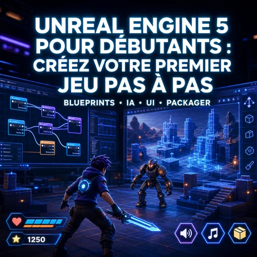 Image de cours gratuite Unreal Engine 5 pour Débutants : Créez votre Premier Jeu Pas à Pas (Blueprints, IA, UI, Packager)