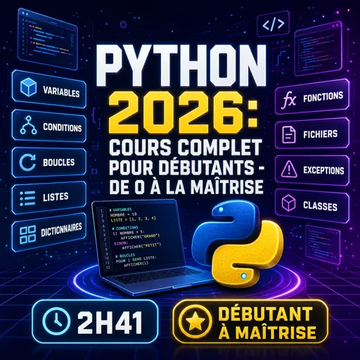 Image de cours gratuite Python 2026: Cours complet pour débutants - de 0 à la maîtrise