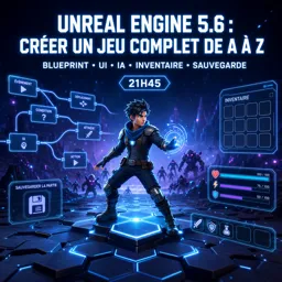 Image de cours gratuite Unreal Engine 5.6 : Créer un jeu complet de A à Z (Blueprint, UI, IA, Inventaire, Sauvegarde)
